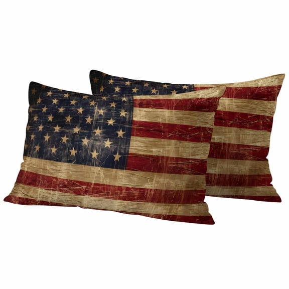 4th of July Outdoor Waterproof Throw Pillow Covers Set of 2 American Flag Pillowcases Lumbar Outdoor Pillows Cushion Case 20x12 Inch Vintage Stars USA Flag Patio Pillows for Couch Sofa Bed Garden