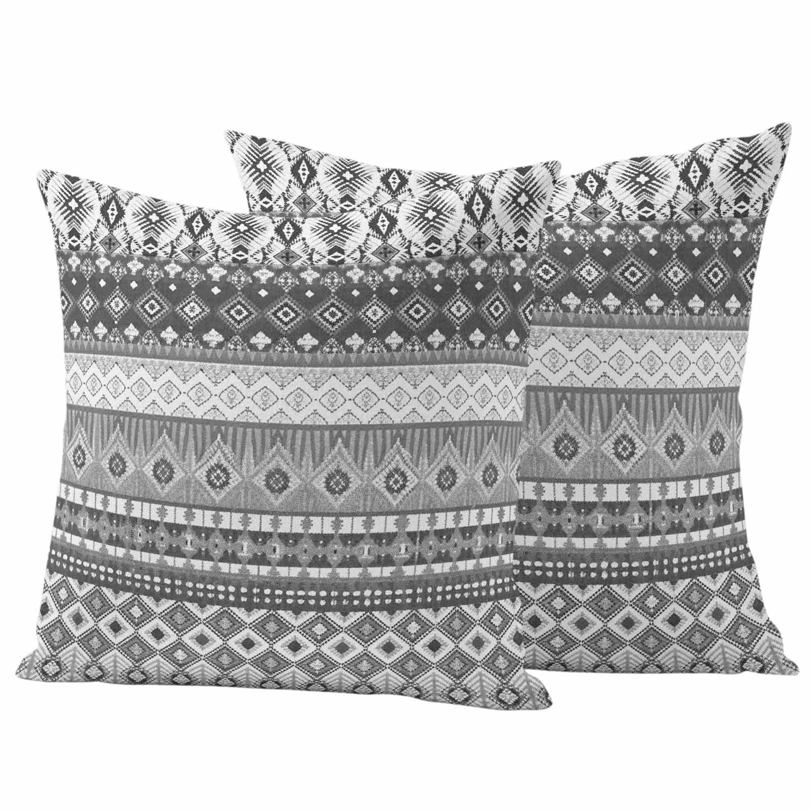 Outdoor Waterproof Throw Pillow Covers Set of 2 Black Bohemian Decorative Pillowcases Square Pillows Cushion Case 18x18 Inch Boho Style Floral Leaves Geometric Patio Pillows for Couch Sofa Bed