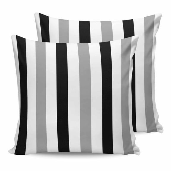 Outdoor Waterproof Throw Pillow Covers Set of 2 Black Gray Stripes Decorative Pillowcases Square Outdoor Pillows Cushion Case 16x16 Inch Contrast Striped Patio Pillows for Couch Sofa Bed Garden
