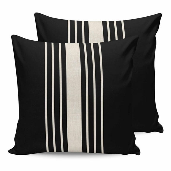 Outdoor Waterproof Throw Pillow Covers Set of 2 Black Stripes Decorative Pillowcases Square Outdoor Pillows Cushion Case 16x16 Inch Classic Striped Linen Patio Pillows for Couch Sofa Bed Garden