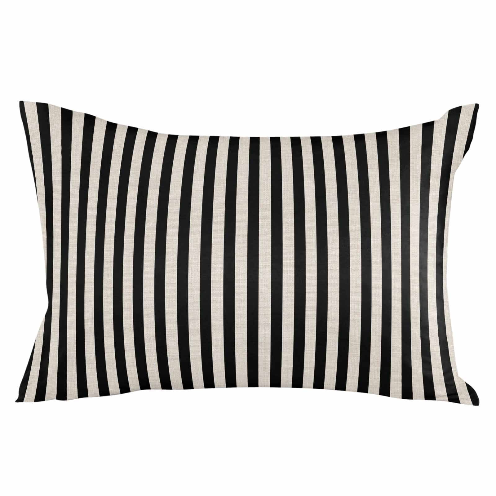 Outdoor Waterproof Throw Pillow Covers Set of 2 Black Stripes Pillowcases Lumbar Outdoor Pillows Cushion Case 20x12 Inch Linen Classic Vertical Striped Patio Pillows for Couch Sofa Bed Garden