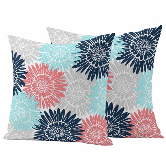 Outdoor Waterproof Throw Pillow Covers Set of 2 Bloom Sunflower Decorative Pillowcases Square Outdoor Pillows Cushion Case 16x16 Inch Pink Blue Blooming Floral Patio Pillows for Couch Sofa Bed