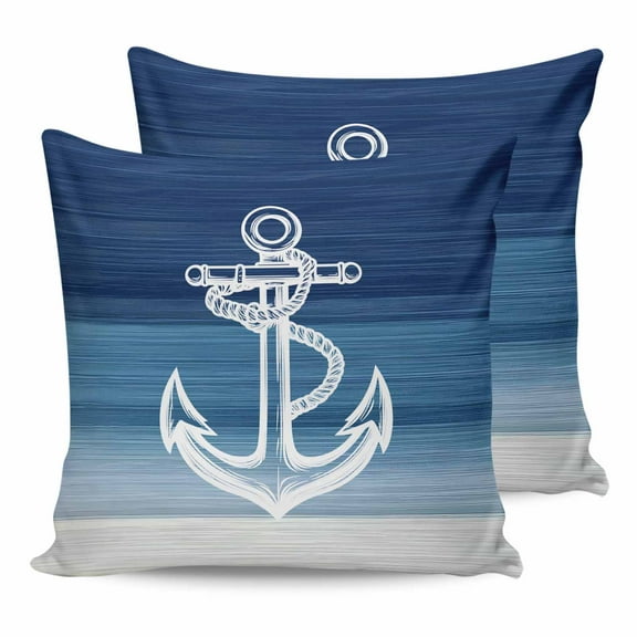 Outdoor Waterproof Throw Pillow Covers Set of 2 Blue Anchor Decorative Pillowcases Square Outdoor Pillows Cushion Case 18x18 Inch Nautical Coastal Patio Pillows for Couch Sofa Bed Garden