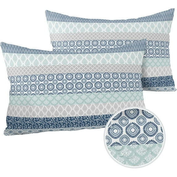 Outdoor Waterproof Throw Pillow Covers Set of 2 Blue Boho Stripe Tribal Vingtage Lumbar Pillowcases 20x12 Inches Bohemian Style Decorative Pillows Cushion Case Patio Pillows for Couch Bed Garden