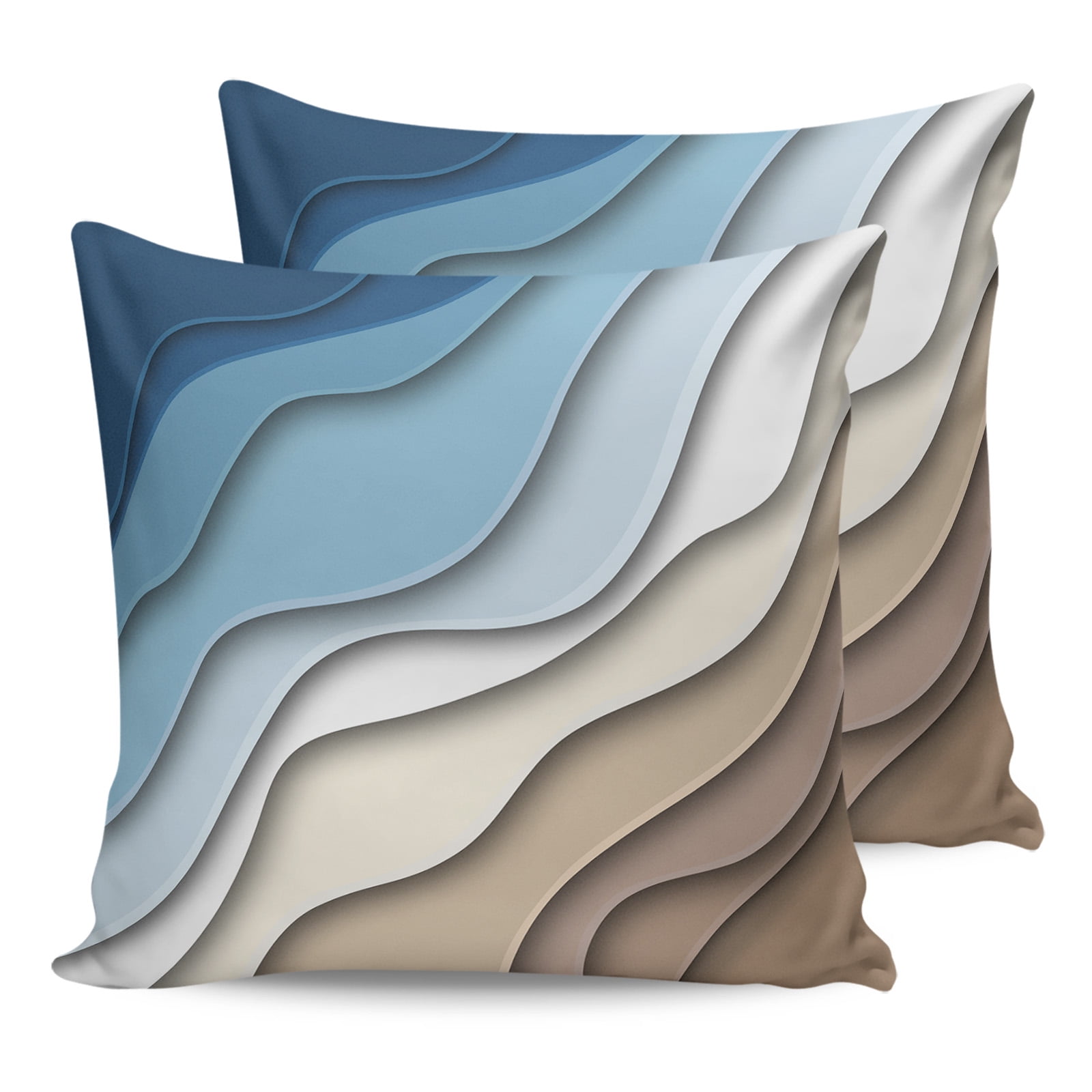 Outdoor Waterproof Throw Pillow Covers Set of 2 Blue Brown Modern Geometric Decorative Pillowcases Outdoor Pillows Cushion Case 16x16 Inch Ombre Blue Abstract Patio Pillows for Couch Sofa Bed Garden