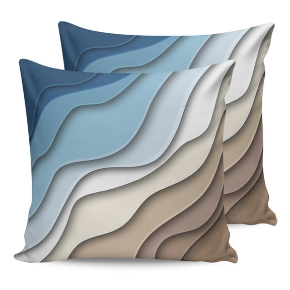 Outdoor Waterproof Throw Pillow Covers Set of 2 Blue Brown Modern Geometric Decorative Pillowcases Outdoor Pillows Cushion Case 16x16 Inch Ombre Blue Abstract Patio Pillows for Couch Sofa Bed Garden