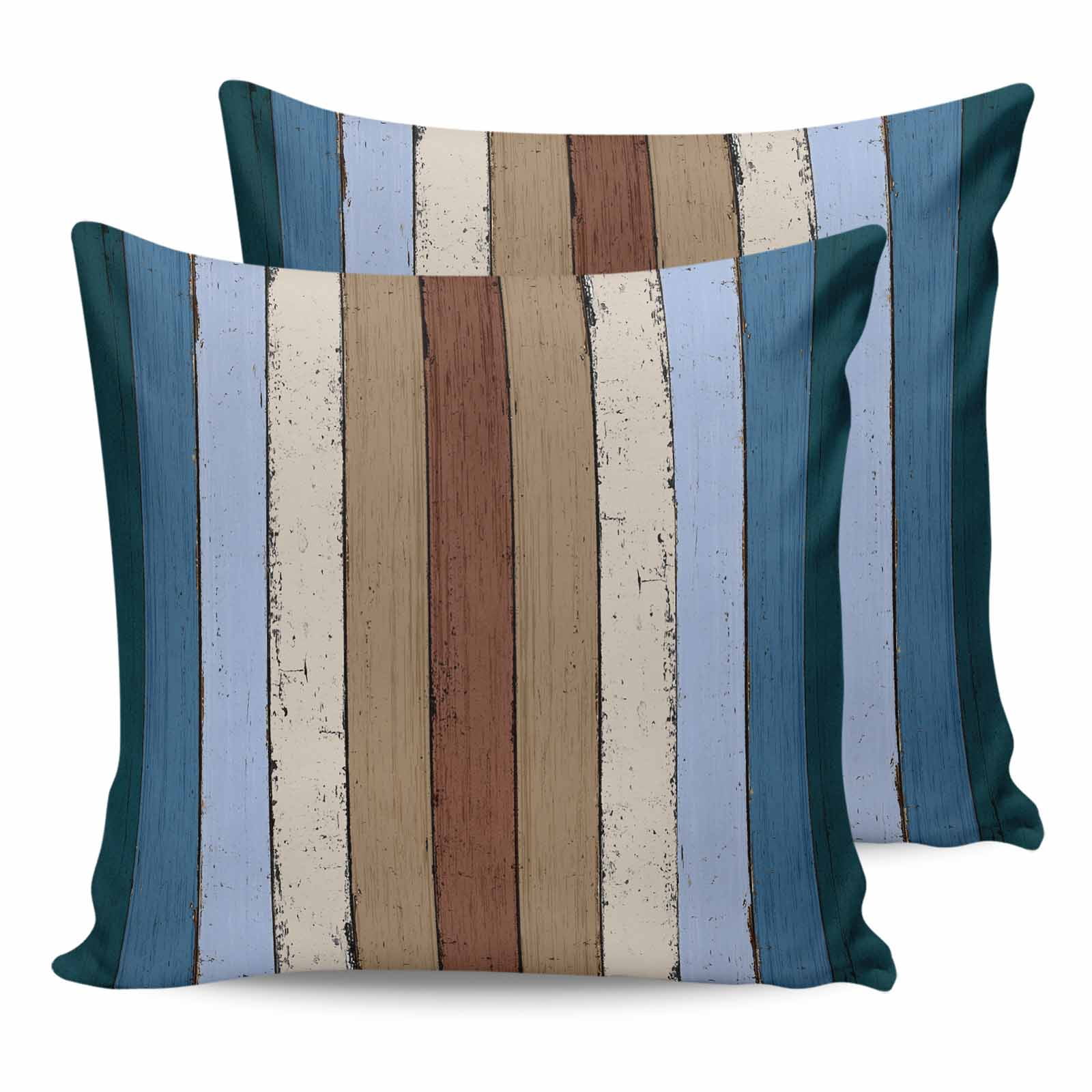 Outdoor Waterproof Throw Pillow Covers Set of 2 Blue Brown Wood Grain Decorative Pillowcases Outdoor Pillows Cushion Case 16x16 Inch Rustic Wooden Plank Patio Pillows for Couch Sofa Bed Garden