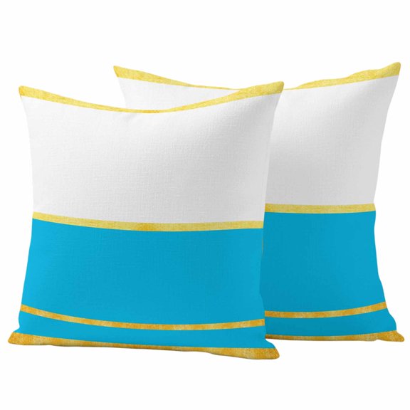 Outdoor Waterproof Throw Pillow Covers Set of 2 Blue Decorative Pillowcases Square Outdoor Pillows Cushion Case 16x16 Inch Luxury Golden Stripes Lines Patio Pillows for Couch Sofa Bed Garden