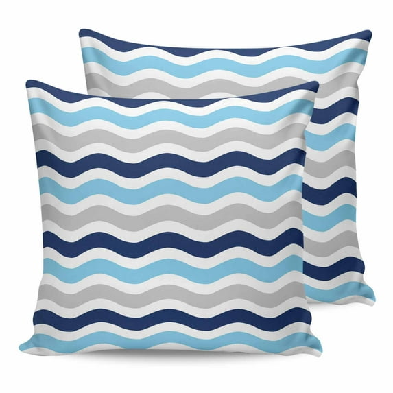 Outdoor Waterproof Throw Pillow Covers Set of 2 Blue Grey Water Ripples Decorative Pillowcases Square Outdoor Pillows Cushion Case 16x16 Inch Striped Patio Pillows for Couch Sofa Bed Garden