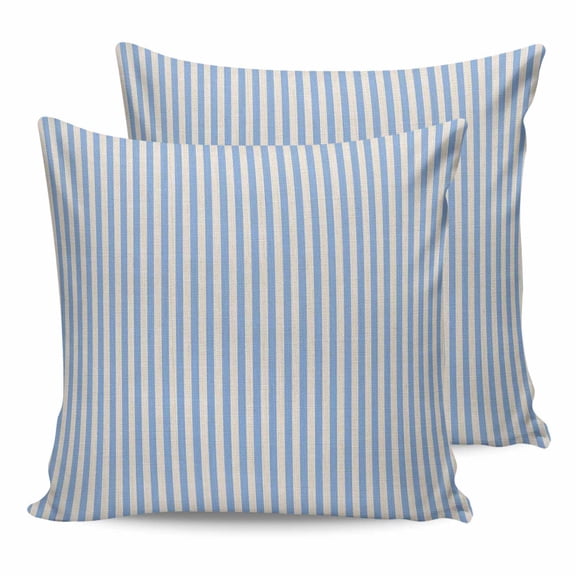 Outdoor Waterproof Throw Pillow Covers Set of 2 Blue Stripes Decorative Pillowcases Outdoor Pillows Cushion Case 16x16 Inch Linen Classic Vertical Striped Patio Pillows for Couch Sofa Bed Garden
