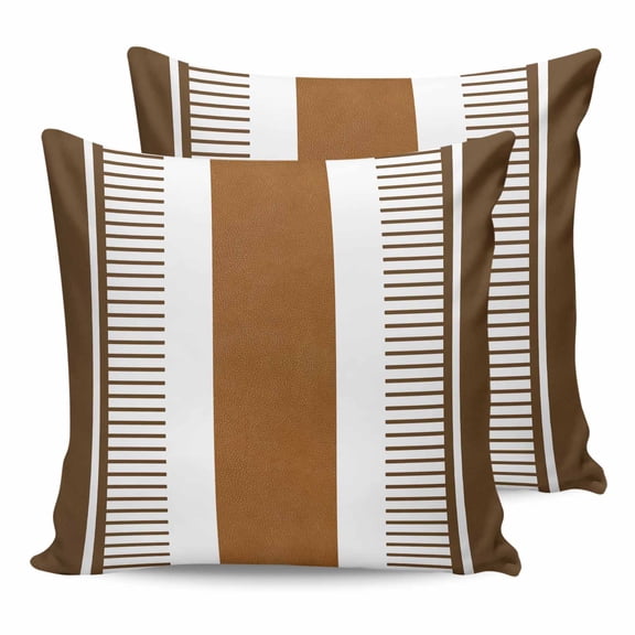 Outdoor Waterproof Throw Pillow Covers Set of 2 Bohemian Brown Stripe Decorative Pillowcases Square Outdoor Pillows Cushion Case 16x16 Inch Boho Style Patio Pillows for Couch Sofa Bed Garden