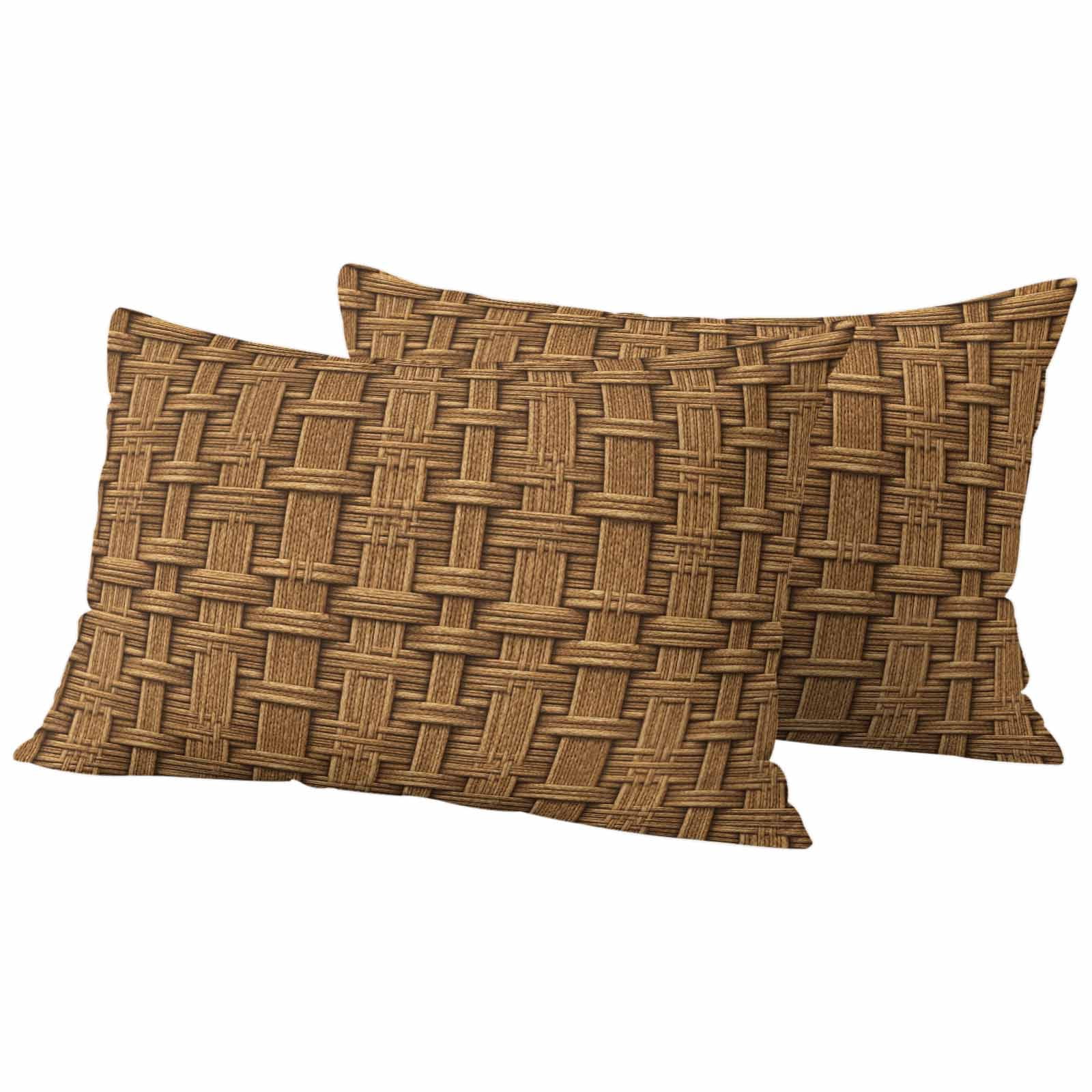 Outdoor Waterproof Throw Pillow Covers Set of 2 Brown Rattan Decorative Pillowcases Lumbar Outdoor Pillows Cushion Case 20x12 Inch Vintage Striped Lines Patio Pillows for Couch Sofa Bed Garden