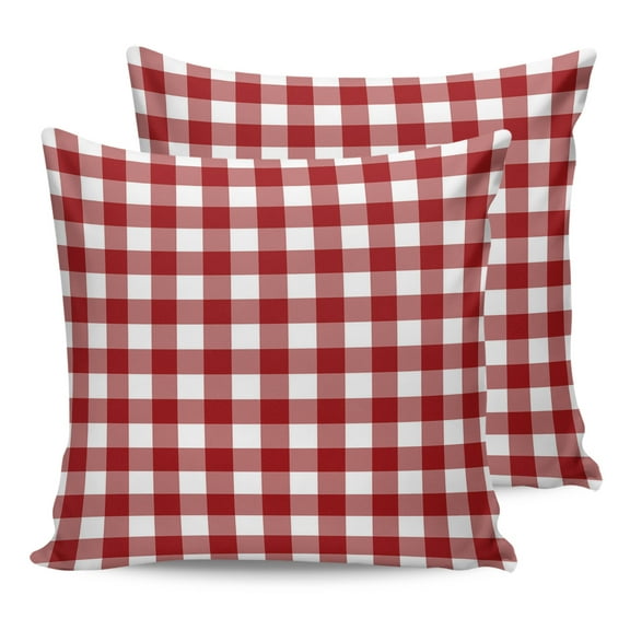 Outdoor Waterproof Throw Pillow Covers Set of 2 Christmas Buffalo Plaid Decorative Pillowcases Outdoor Pillows Cushion Case 16x16 Inch White and Red Checkered Patio Pillows for Couch Sofa Bed Garden