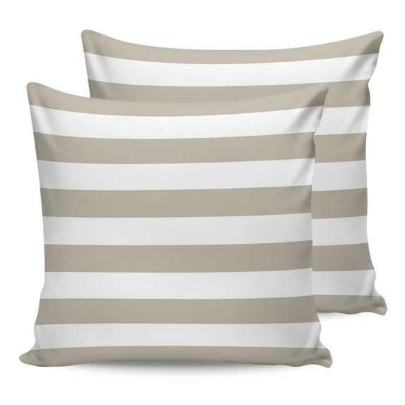 Outdoor Waterproof Throw Pillow Covers Set of 2 Classical Stripe Decorative Pillowcases Square Outdoor Pillows Cushion Case 16x16 Inch Beige Patio Pillows for Couch Sofa Bed Garden