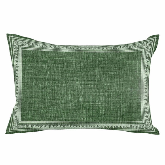 Outdoor Waterproof Throw Pillow Covers Set of 2 Dark Green Linen Key Design Pillowcases Lumbar Outdoor Pillows Cushion Case 20x12 Inch Geometric Back Print Patio Pillows for Couch Sofa Bed