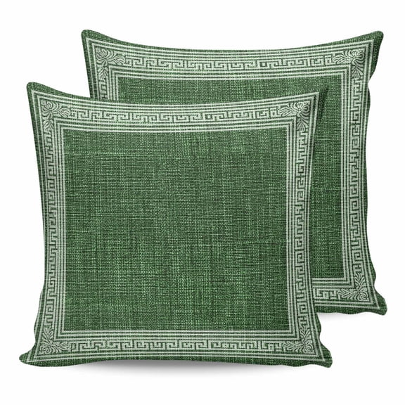 Outdoor Waterproof Throw Pillow Covers Set of 2 Dark Green Linen Key Design Pillowcases Square Outdoor Pillows Cushion Case 16x16 Inch Geometric Back Print Patio Pillows for Couch Sofa Bed