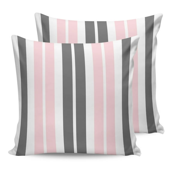 Outdoor Waterproof Throw Pillow Covers Set of 2 Gray Pink Decorative Pillowcases Square Outdoor Pillows Cushion Case 18x18 Inch Stripe Patio Pillows for Couch Sofa Bed Garden