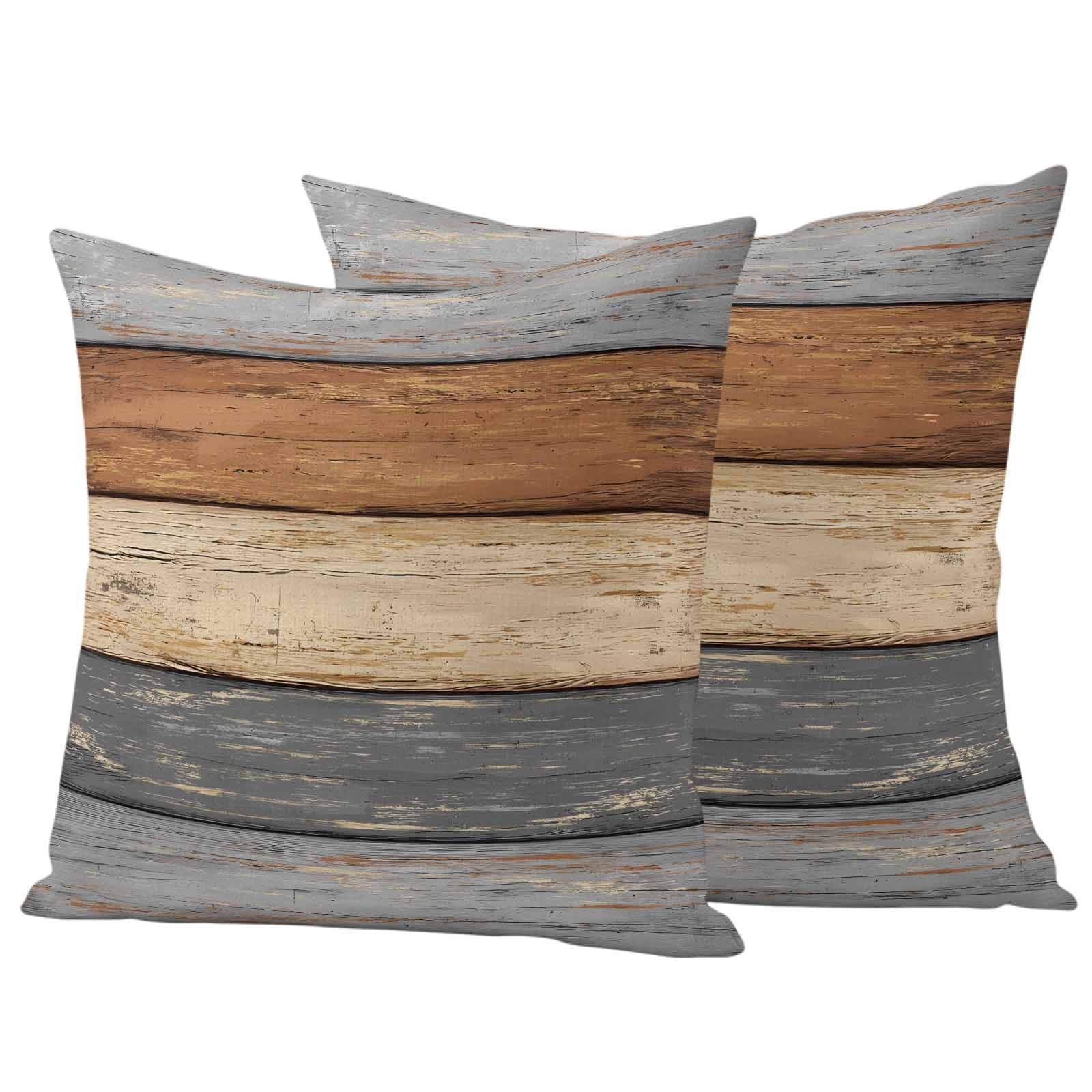 Outdoor Waterproof Throw Pillow Covers Set of 2 Gray Wood Grain Decorative Pillowcases Square Outdoor Pillows Cushion Case 18x18 Inch Rustic Retro Brown Wooden Patio Pillows for Couch Sofa Bed