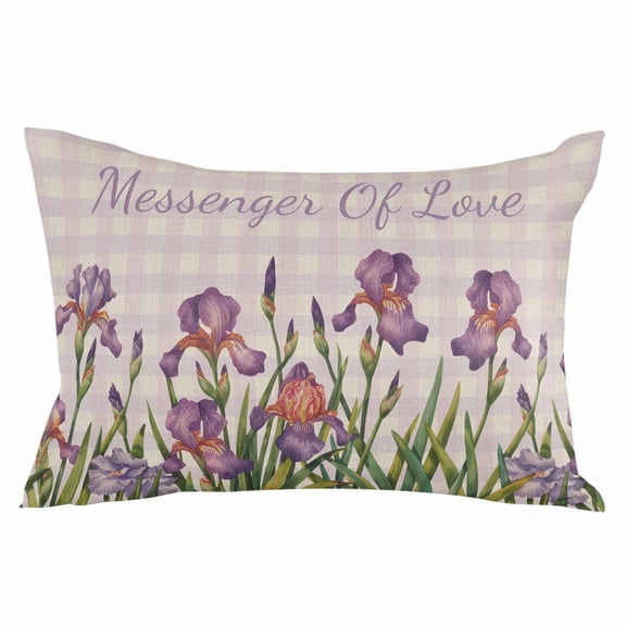 Outdoor Waterproof Throw Pillow Covers Set of 2 Iris Flowers Decorative Pillowcases Lumbar Outdoor Pillows Cushion Case 20x12 Inch Floral Purple Buffalo Plaid Linen Patio Pillows for Couch Sofa Bed