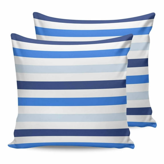Outdoor Waterproof Throw Pillow Covers Set of 2 Navy Blue Stripes Decorative Pillowcases Square Outdoor Pillows Cushion Case 18x18 Inch White Classic Striped Patio Pillows for Couch Sofa Bed Garden