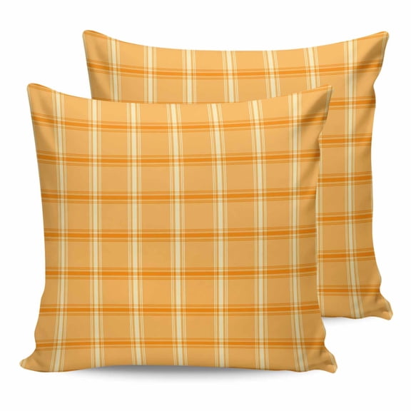 Outdoor Waterproof Throw Pillow Covers Set of 2 Orange Check Plaid Decorative Pillowcases Square Outdoor Pillows Cushion Case 16x16 Inch Classic Check Block Patio Pillows for Couch Sofa Bed Garden