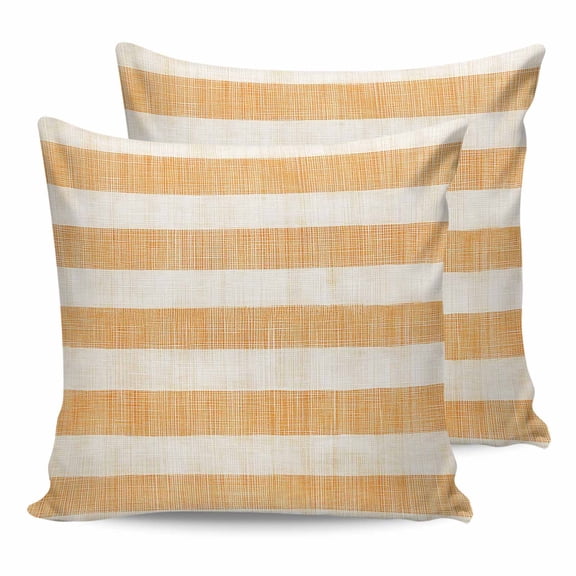 Outdoor Waterproof Throw Pillow Covers Set of 2 Orange Linen Stripes Decorative Pillowcases Square Outdoor Pillows Cushion Case 16x16 Inch Retro Striped Lines Patio Pillows for Couch Sofa Bed Garden