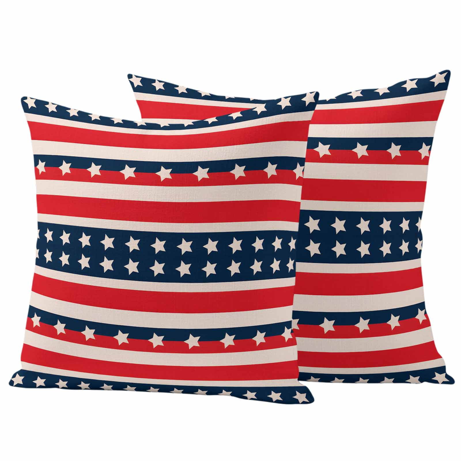 4th of July Outdoor Waterproof Throw Pillow Covers Set of 2 Patriotic Stars Stripes Pillowcases Outdoor Pillows Cushion Case 18x18 Inch Red White Blue Striped Patio Pillows for Couch Sofa Bed Garden