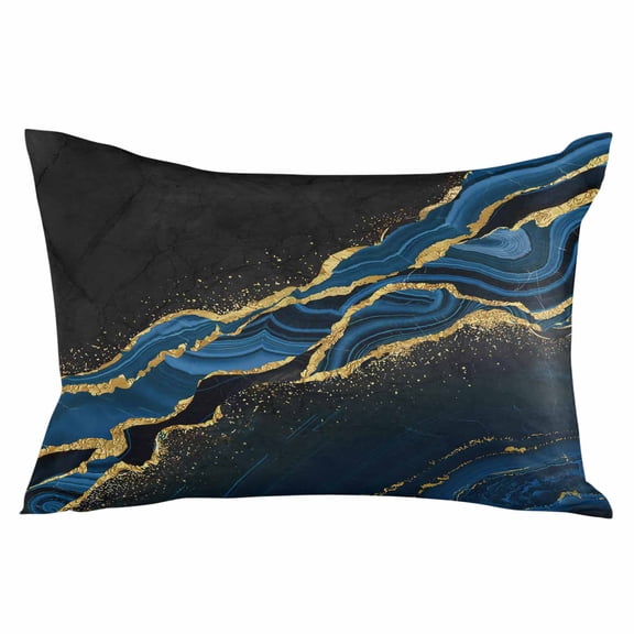 Outdoor Waterproof Throw Pillow Covers Set of 2 Peacock Blue Abstract Marble Pillowcases Lumbar Outdoor Pillows Cushion Case 20x12 Inch Black Malachite Gold Veins Patio Pillows for Couch Sofa Bed