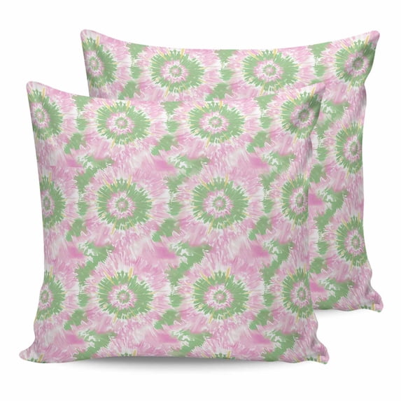 Outdoor Waterproof Throw Pillow Covers Set of 2 Pink Green Tie Dye Decorative Pillowcases Square Outdoor Pillows Cushion Case 16x16 Inch Ombre Abstract Art Patio Pillows for Couch Sofa Bed Garden