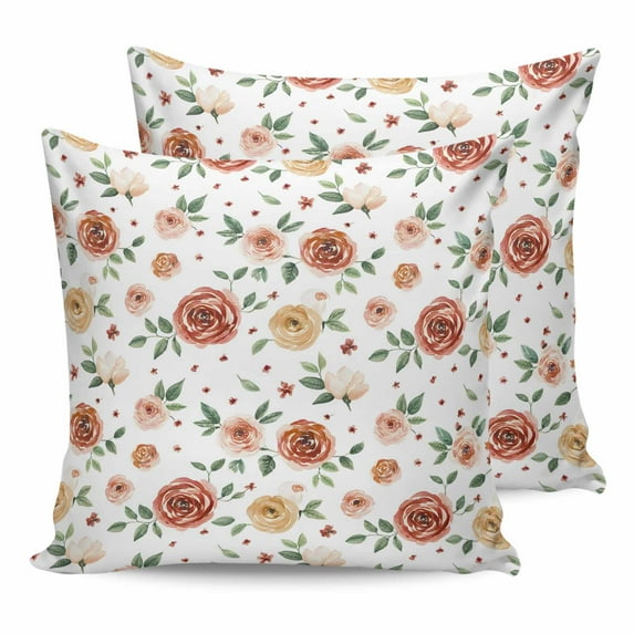 Outdoor Waterproof Throw Pillow Covers Set of 2 Pink Yellow Rose Decorative Pillowcases Square Outdoor Pillows Cushion Case 18x18 Inch Watercolor Farm Flower Patio Pillows for Couch Sofa Bed Garden