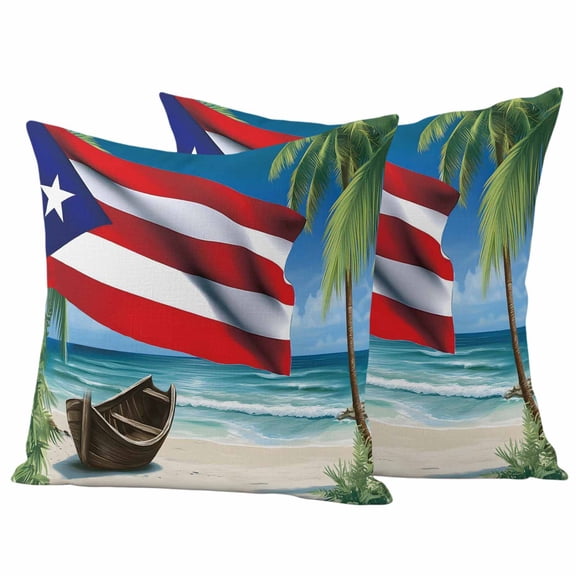 4th of July Outdoor Waterproof Throw Pillow Covers Set of 2 Puerto Rico Flag Pillowcases Square Outdoor Pillows Cushion Case 16x16 Inch Coco Palm Tree Beach Patio Pillows for Couch Sofa Bed Garden