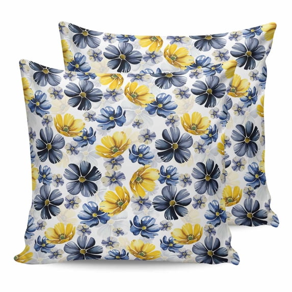 Outdoor Waterproof Throw Pillow Covers Set of 2 Purple Floral Decorative Pillowcases Square Outdoor Pillows Cushion Case 16x16 Inch Navy Blue Black Flowers Patio Pillows for Couch Sofa Bed Garden