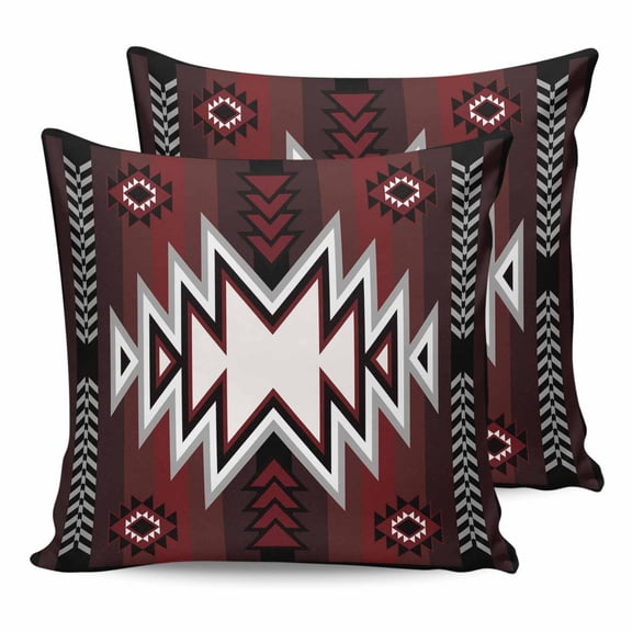 Outdoor Waterproof Throw Pillow Covers Set of 2 Red Boho Decorative Pillowcases Square Outdoor Pillows Cushion Case 16x16 Inch Bohemian Southwest Tribe Art Patio Pillows for Couch Sofa Bed Garden