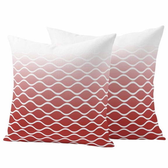 Outdoor Waterproof Throw Pillow Covers Set of 2 Red Ombre Morocco Decorative Pillowcases Square Outdoor Pillows Cushion Case 16x16 Inch Modern Geometric Wave Lines Patio Pillows for Couch Sofa Bed