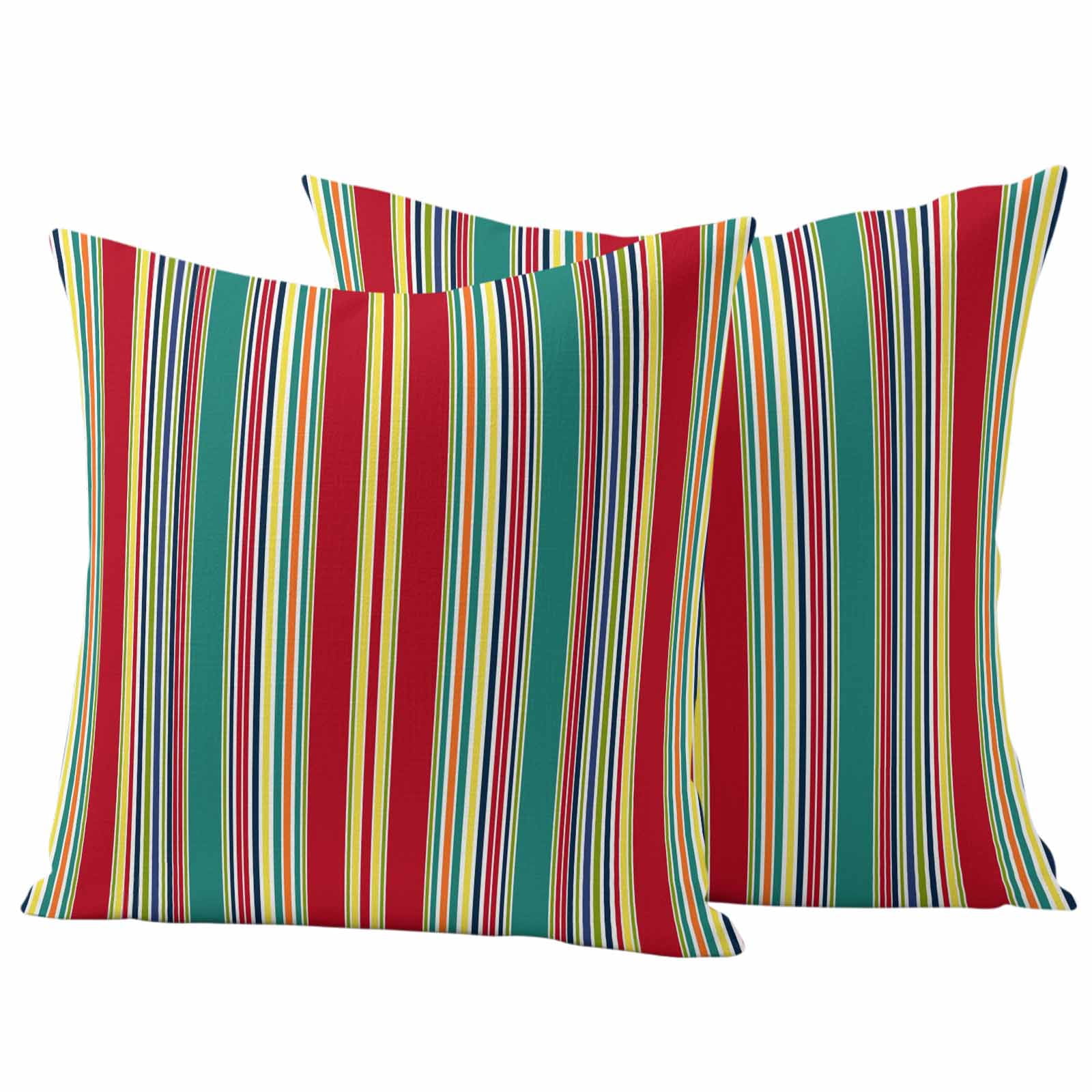 Outdoor Waterproof Throw Pillow Covers Set of 2 Red Striped Decorative Pillowcases Square Outdoor Pillows Cushion Case 16x16 Inch Geometric Green Yellow Stripes Patio Pillows for Couch Sofa Bed