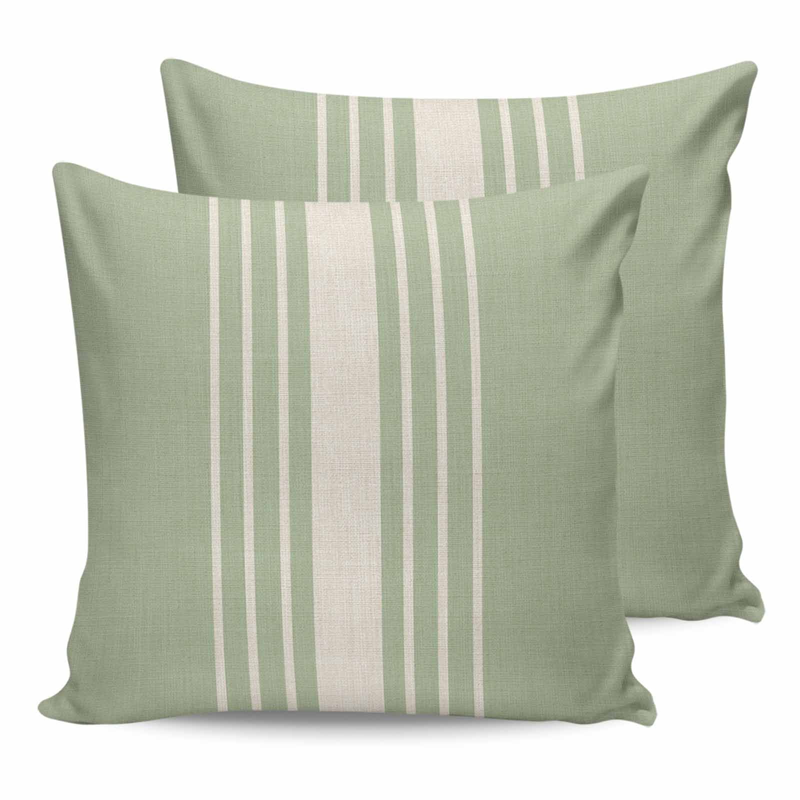 Outdoor Waterproof Throw Pillow Covers Set of 2 Sage Green Vertical Stripes Pillowcases Square Outdoor Pillows Cushion Case 16x16 Inch Classic Striped Linen Patio Pillows for Couch Sofa Bed