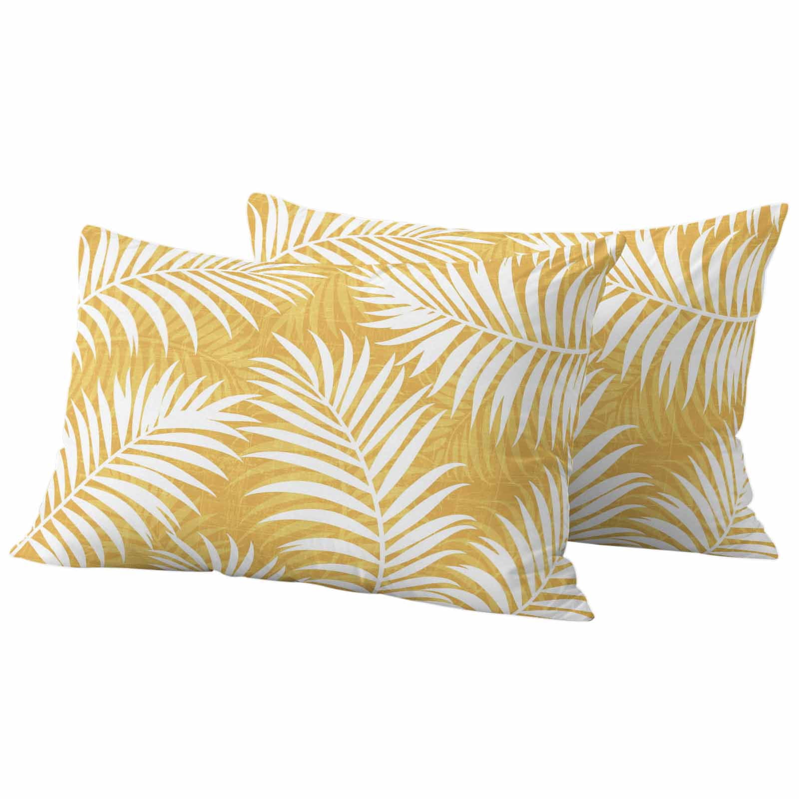 Outdoor Waterproof Throw Pillow Covers Set of 2 Summer Palm Leaves Decorative Pillowcases Lumbar Outdoor Pillows Cushion Case 20x12 Inch Yellow Tropical Leaf Plant Patio Pillows for Couch Sofa Bed