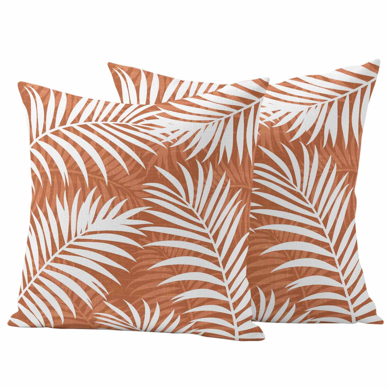 Outdoor Waterproof Throw Pillow Covers Set of 2 Summer Palm Leaves Decorative Pillowcases Square Outdoor Pillows Cushion Case 18x18 Inch Orange Tropical Leaf Plant Patio Pillows for Couch Sofa Bed