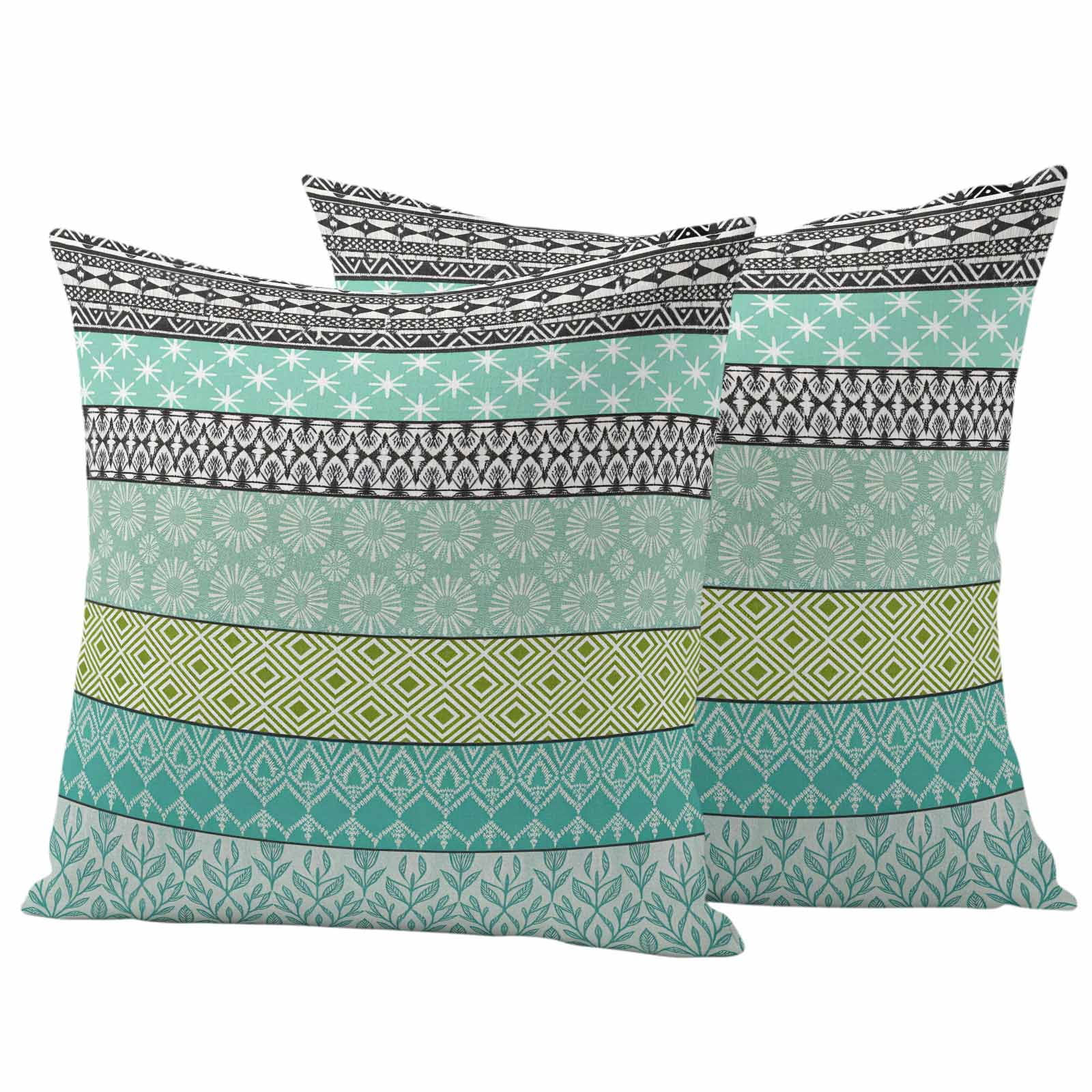 Outdoor Waterproof Throw Pillow Covers Set of 2 Teal Bohemian Decorative Pillowcases Square Pillows Cushion Case 16x16 Inch Boho Style Floral Leaves Geometric Patio Pillows for Couch Sofa Bed
