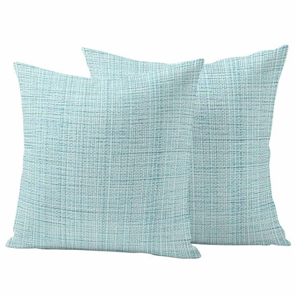 Outdoor Waterproof Throw Pillow Covers Set of 2 Teal Linen Texture Decorative Pillowcases Square Outdoor Pillows Cushion Case 16x16 Inch Solid Color Patio Pillows for Couch Sofa Bed Garden