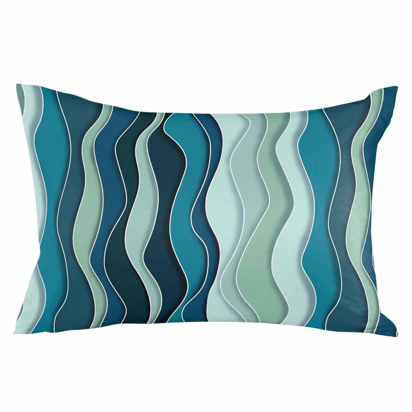 Outdoor Waterproof Throw Pillow Covers Set of 2 Teal Waves Decorative Pillowcases Lumbar Outdoor Pillows Cushion Case 20x12 Inch Abstract Lines Patio Pillows for Couch Sofa Bed Garden
