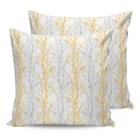 Outdoor Waterproof Throw Pillow Covers Set of 2 Tree Branch Decorative Pillowcases Square Outdoor Pillows Cushion Case 18x18 Inch Orange Grey Patio Pillows for Couch Sofa Bed Garden