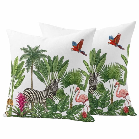 Outdoor Waterproof Throw Pillow Covers Set of 2 Tropical Palm Tree Pillowcases Outdoord Pillows Cushion Case 16x16 Inch Forest Animal Flamigo Zebra Leopard Patio Pillows for Couch Sofa Bed