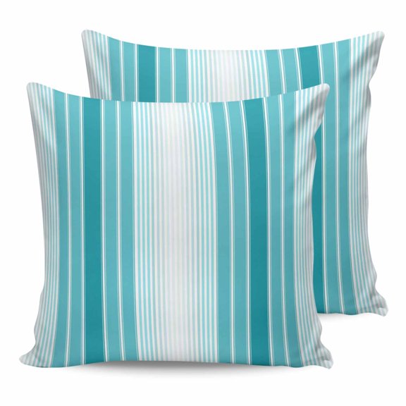 Outdoor Waterproof Throw Pillow Covers Set of 2 Turquoise Striped Decorative Pillowcases Square Outdoor Pillows Cushion Case 16x16 Inch Ombre Vertical Stripes Patio Pillows for Couch Sofa Bed Garden