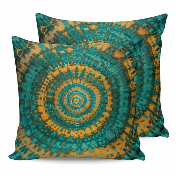 Outdoor Waterproof Throw Pillow Covers Set of 2 Turquoise Yellow Tie-Dye Art Pillowcases Outdoor Pillows Cushion Case 16x16 Inch Abstract Boho Tribe Patio Pillows for Couch Sofa Bed Garden