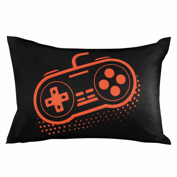 Outdoor Waterproof Throw Pillow Covers Set of 2 Video Games Controller Pillowcases Lumbar Outdoor Pillows Cushion Case 20x12 Inch Black Orange Gaming Console Patio Pillows for Couch Sofa Bed