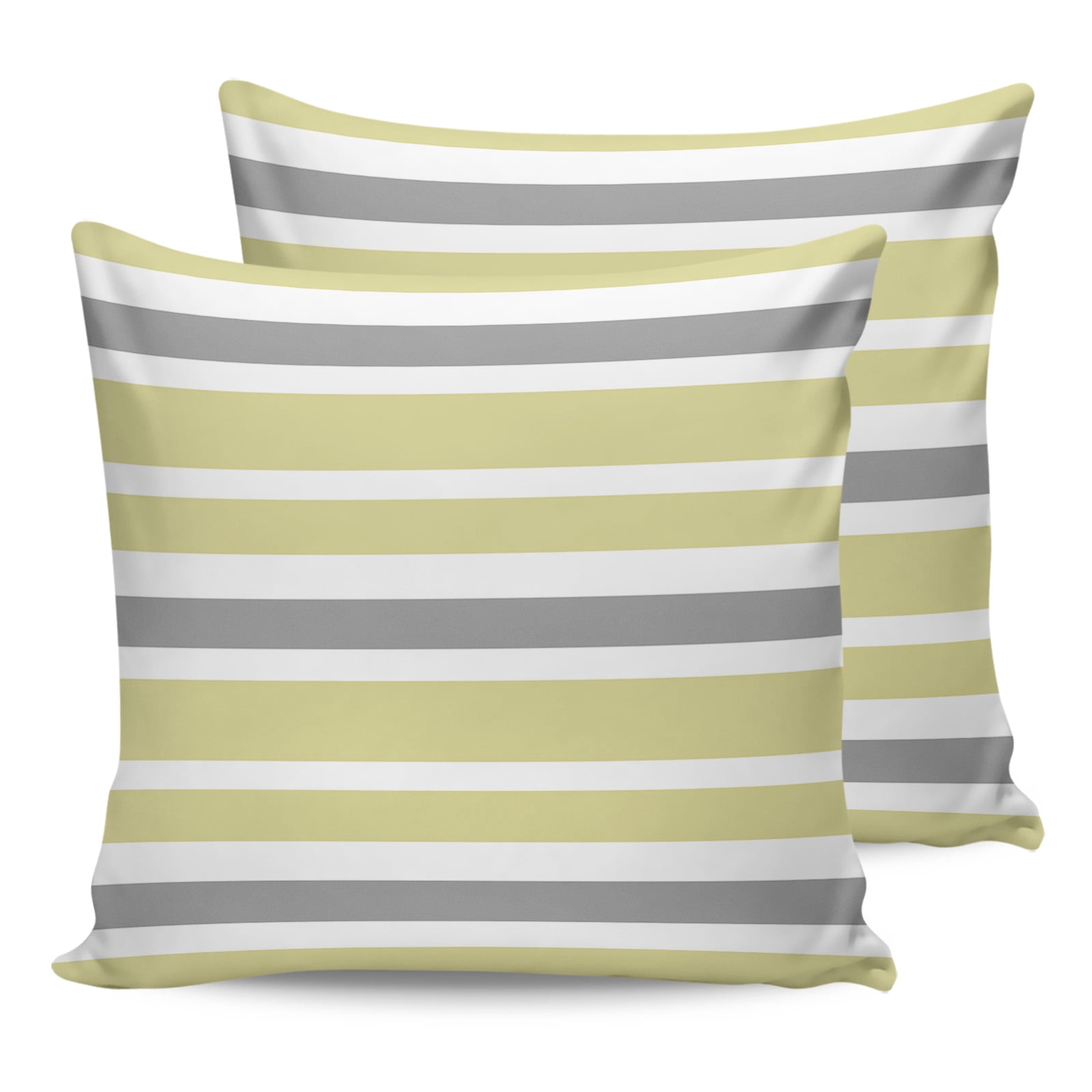 Outdoor Waterproof Throw Pillow Covers Set of 2 Yellow, Grey and White Stripes Decorative Pillowcases Outdoor Pillows Cushion Case 18x18 Inch Striped Pattern Patio Pillows for Couch Sofa Bed Garden