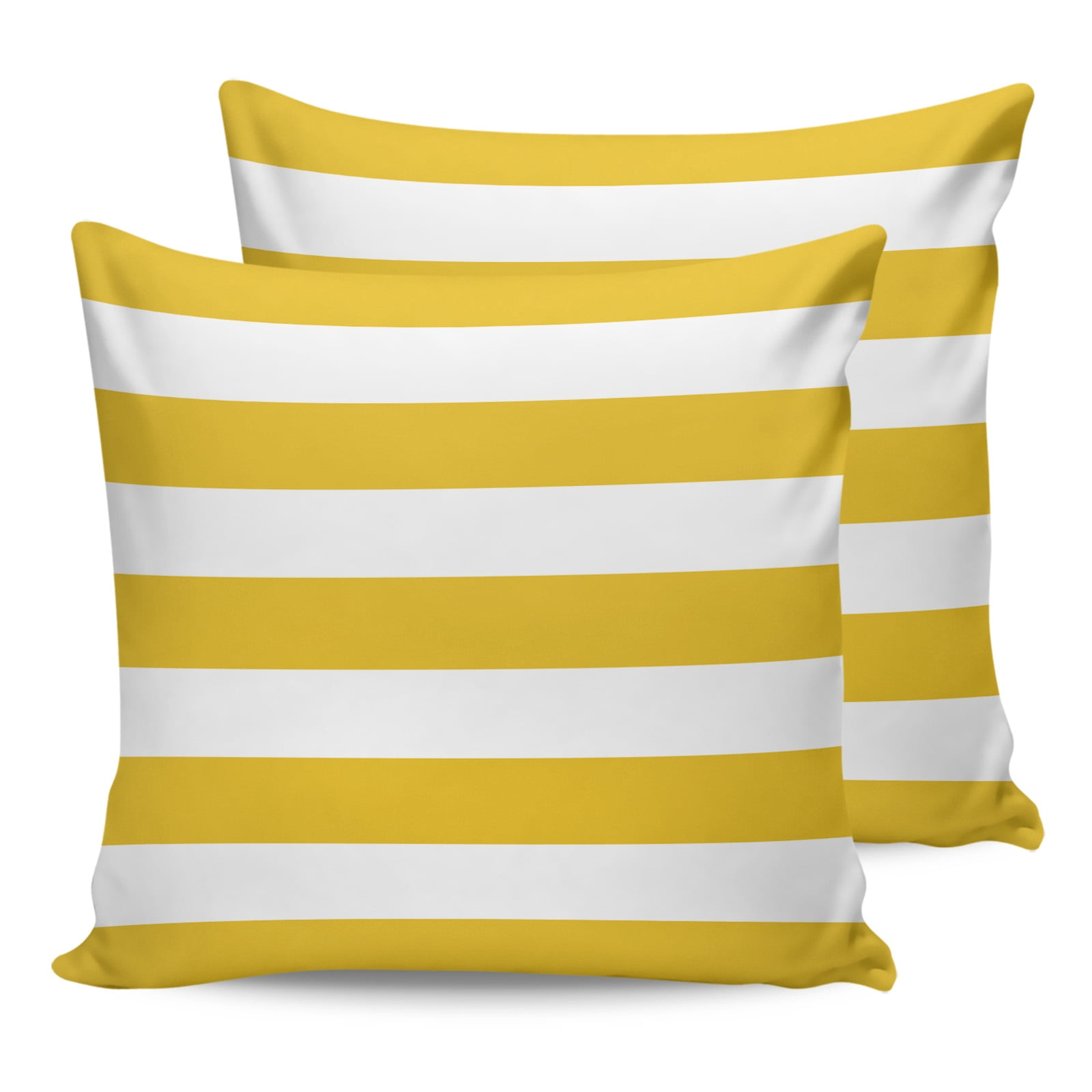 Outdoor Waterproof Throw Pillow Covers Set of 2 Yellow White Stripe Decorative Pillowcases Square Outdoor Pillows Cushion Case 18x18 Inch Simple Style Striped Patio Pillows for Couch Sofa Bed Garden