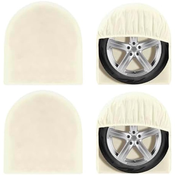 Outdoor Waterproof Tire Cover Set of 4 - UV-Proof Trailer Wheel Cover Windproof Tire Protector for RV Jeep Trailer Camper Van Truck, Universal Tire Covering Fit Diameter 19"-22" Off White