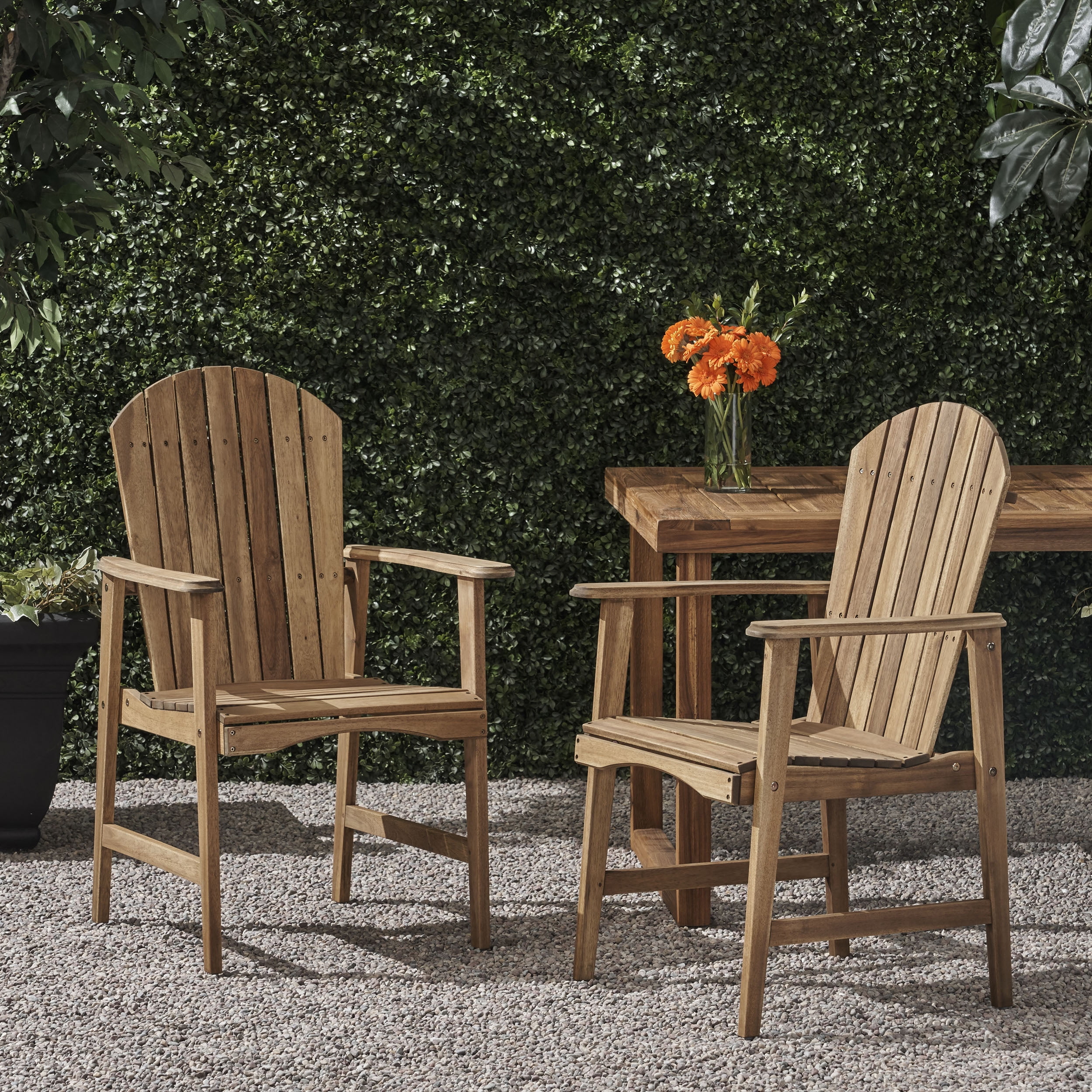 Outdoor Weather Resistant Adirondack Chair Set of 2, Acacia Wood Dining Seats for Patio Garden, Natural
